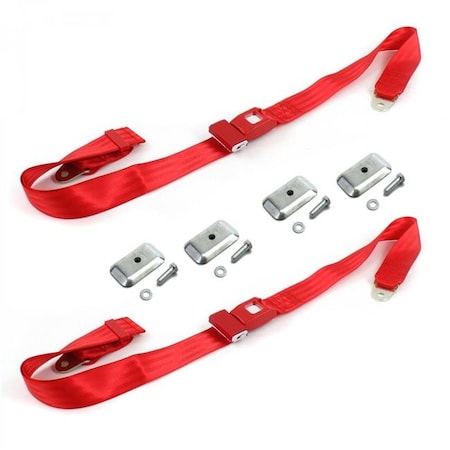 Standard 2 Point Red Lap Bucket Seat Belt Kit With Bracketry & 2 Belts For 1955-1957 Ford Thunderbird